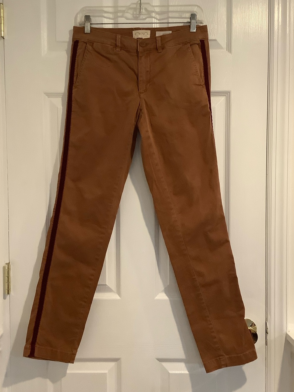 ANTHROPOLOGIE Brown Relaxed Chino Burgundy Velvet Stripe Oversized Fall Pants 26